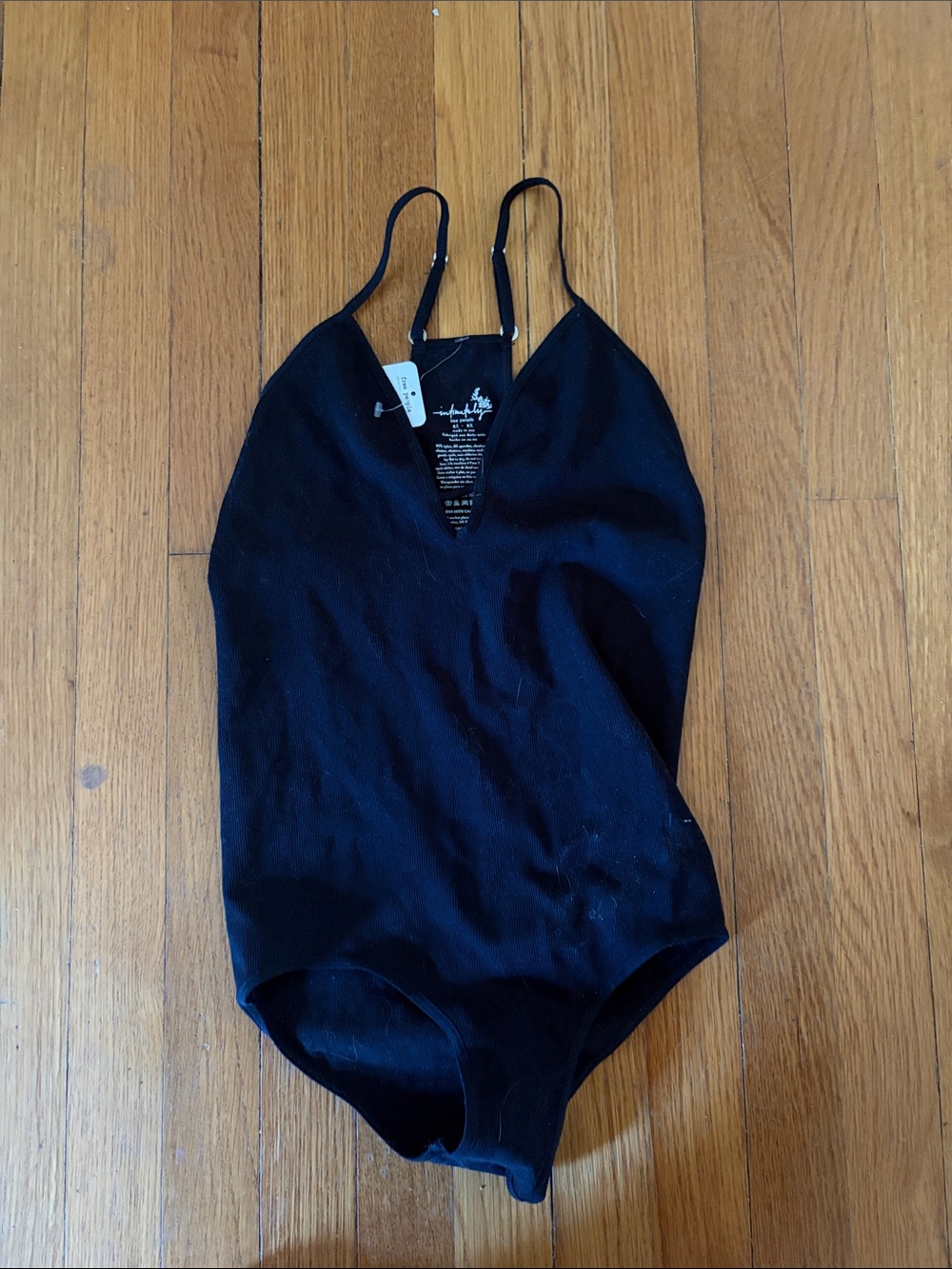 Free People Black Ribbed V-Neck Bodysuit